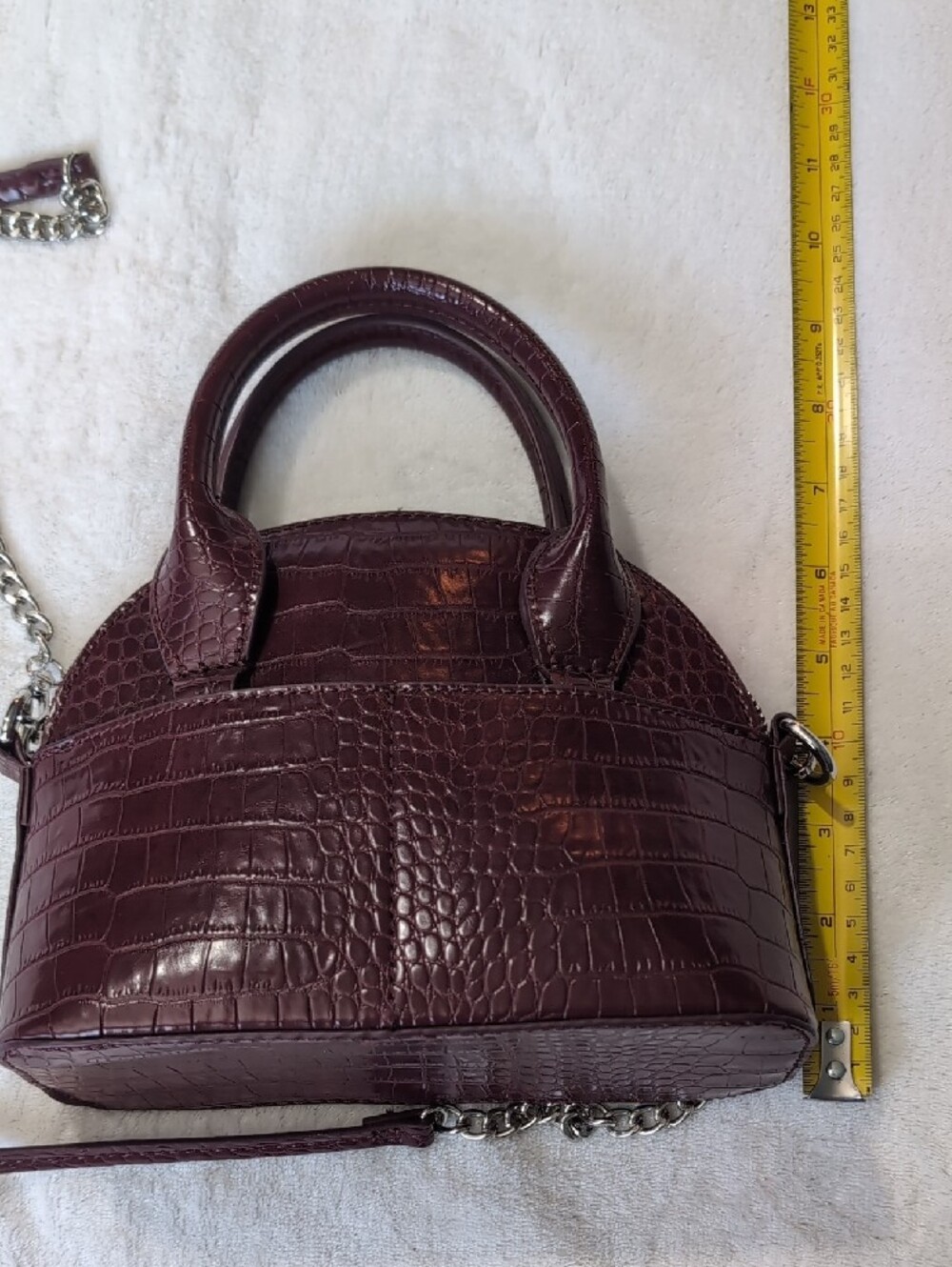 Zara, Croc-Embossed Satchel in Burgundy with Chain Strap - Picture 4 of 7